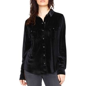 NWT new Sanctuary Womens Black Velvet velour Snap button Down Shirt s small